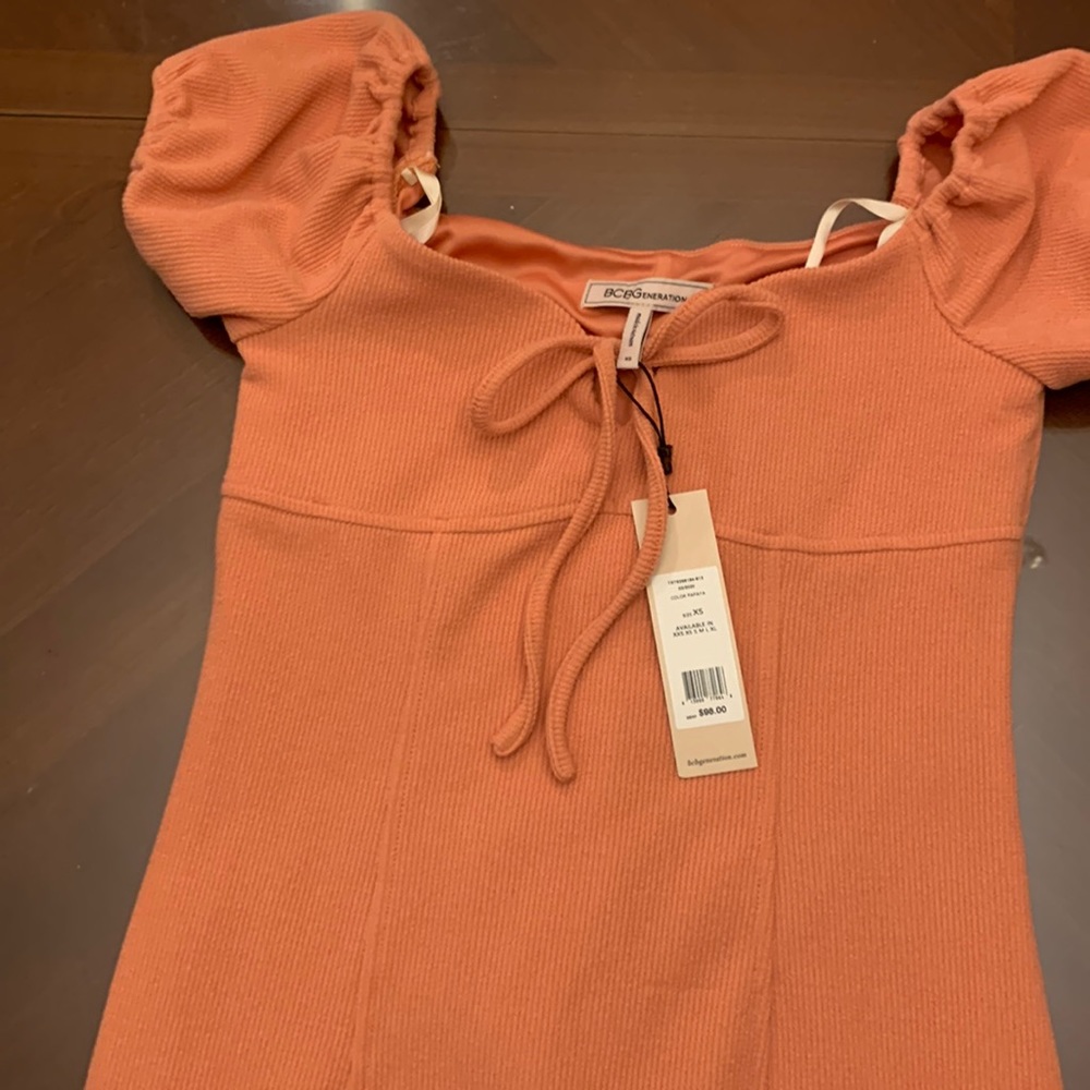 BCBG Generation xs peach puff cap sleeve ribbed  new with tags mini dress